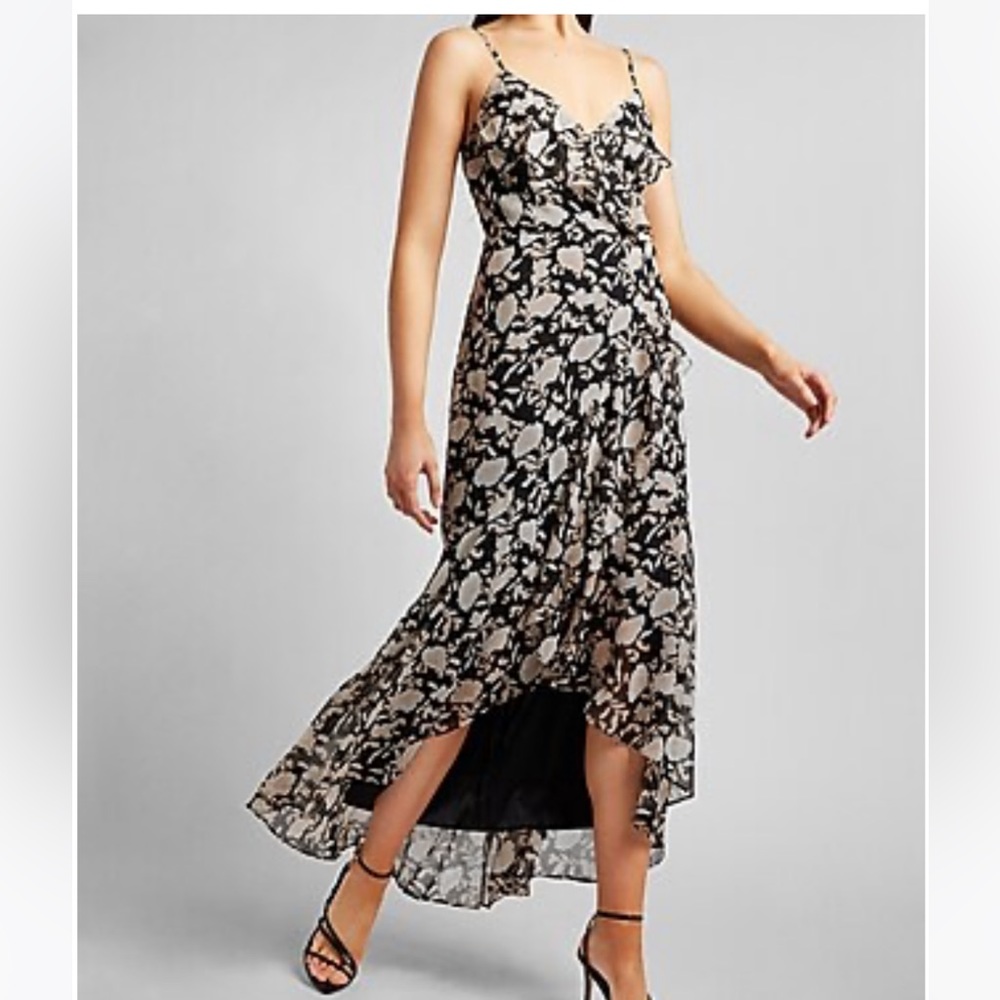 Express Floral Ruffle Wrap Dress